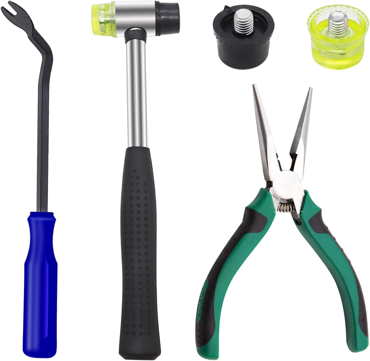 5Pcs Upholstery Staple Remover Tool Set Including U Tip Tack Puller,Dual Head Mallet Hammer(Soft Rubber) with Replacement Head