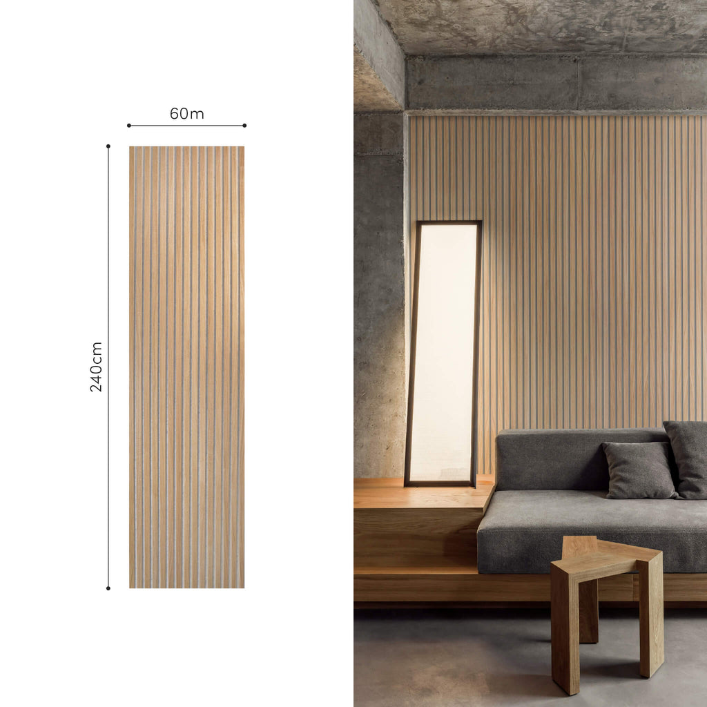 Painel Acústico  240 x 60cm | Carvalho Natural Feltro Cinza