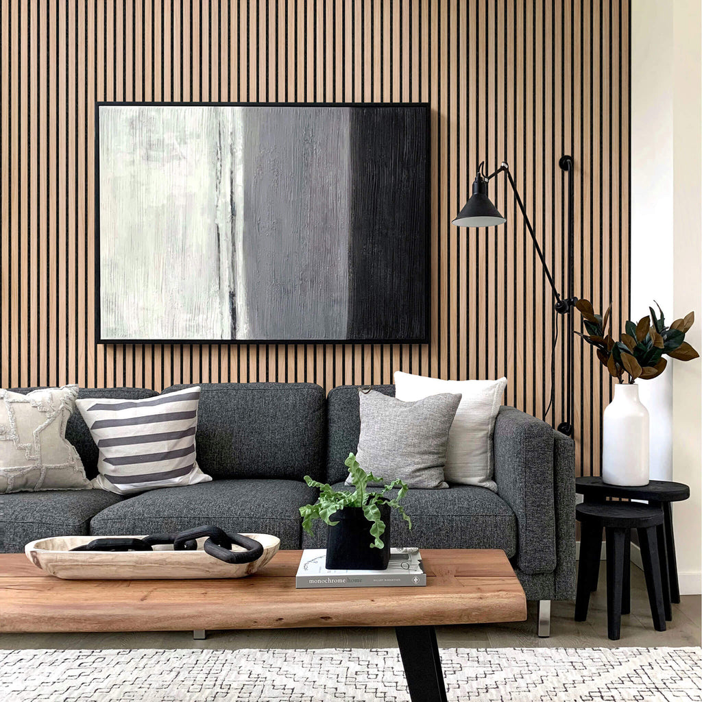 Painel Acústico 240 x 60cm | Carvalho Natural - Núcleo Preto - Feltro Preto